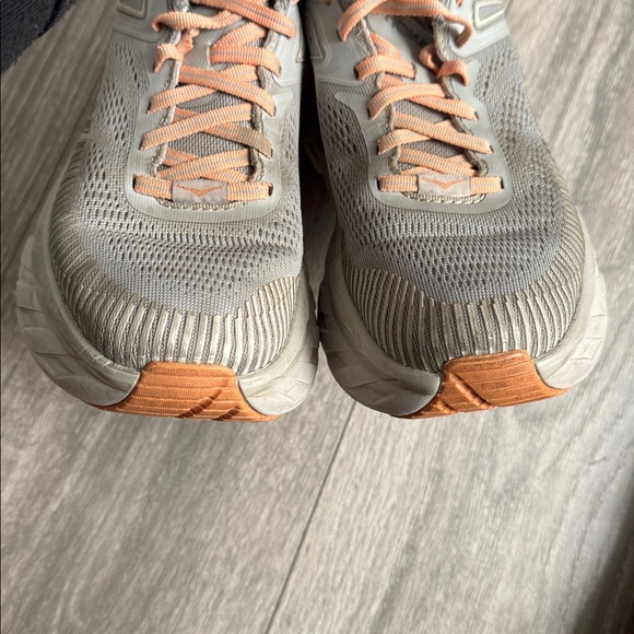 Hoka One One Women's Gray and Peach Athletic Running Shoes - Picture 5 of 9